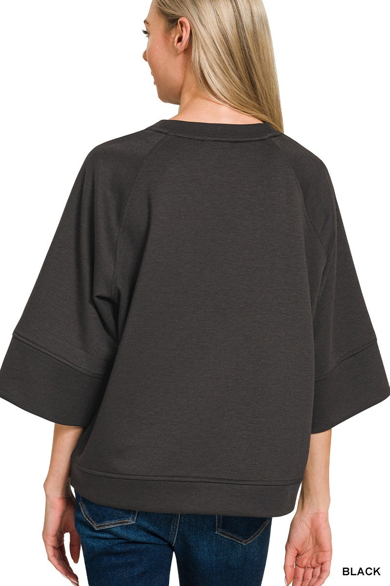Zenana Black Scuba 3/4 Sleeve Pullover