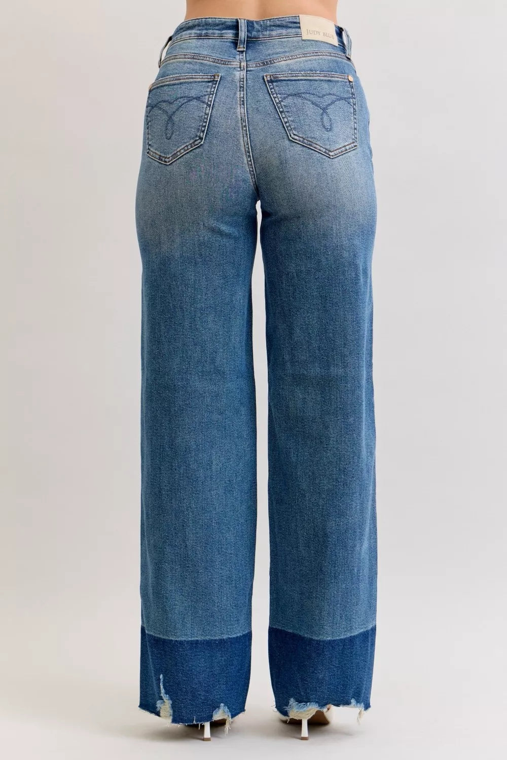 Judy Blue Dark Washed Raw Hem High Waist Column Straight Jeans