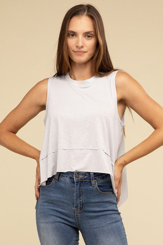 Zenana Shark Bite Side Slit Short Sleeveless Top ZENANA