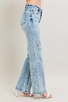 Judy Blue High Waisted Mineral Wash Distressed 90's Straight Jeans