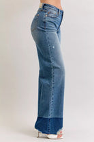 Judy Blue Dark Washed Raw Hem High Waist Column Straight Jeans