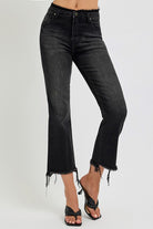 RISEN Black Raw Hem Cropped Flare Jeans