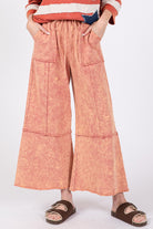 SAGE + FIG Raspberry Mineral Washed Terry Wide Leg Pants Trendsi