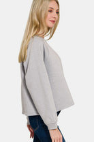 Zenana Round Fleece Neck Raglan Sleeve Top and Elastic Waist Pants Set in Gray Loungewear