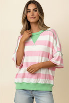 Haptics Flutter Elbow Sleeve Stripe French Terry Top – Blush/Lime