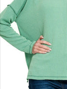 Zenana Light Jade Exposed Seam Long Sleeve Corded Rib Knit Top