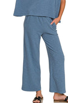 Zenana Dusty Blue Cotton Slub Top & Pants Set