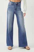 Risen Dark Washed High Rise Wide Leg Jeans Dark Trendsi