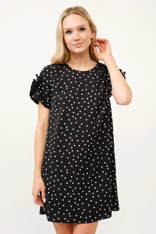 And The Why Black Embellished Sleeve Polka Dots Shift Dress