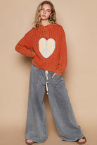 POL Orange Red Cable-Knit Peace Patch Dropped Shoulder Sweater