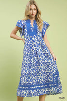 Umgee Abstract Two Tone Print Midi Dress BLUE