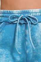 Zenana Deep Sky Acid Wash Fleece Drawstring Shorts With Pockets