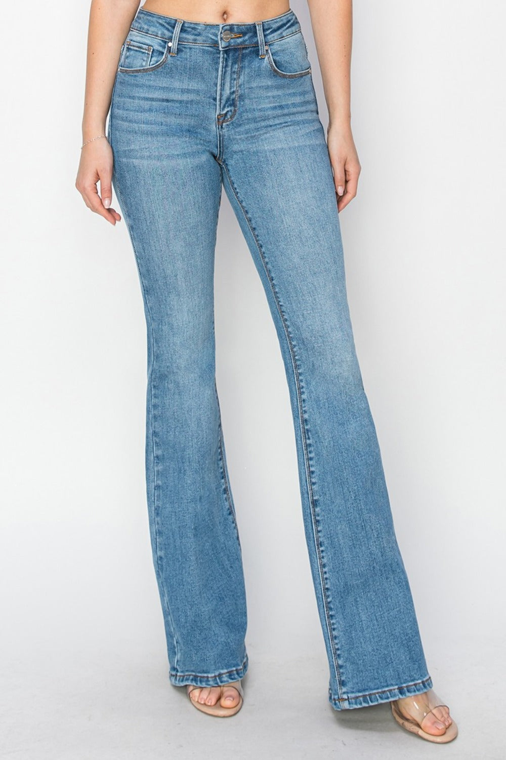 RISEN Mid Rise Flare Jeans with Pockets Trendsi