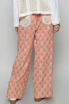 POL Lace Trim Drawstring Checkered Wide Leg Pants in Orange Pants