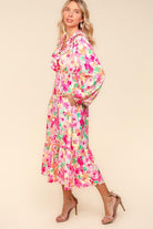 Haptics Frill V-Neck Shirred Waist Pink Floral Maxi Dress Dresses