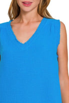 Zenana Deep Sky Double Gauze Raw Edge V-Neck Tank