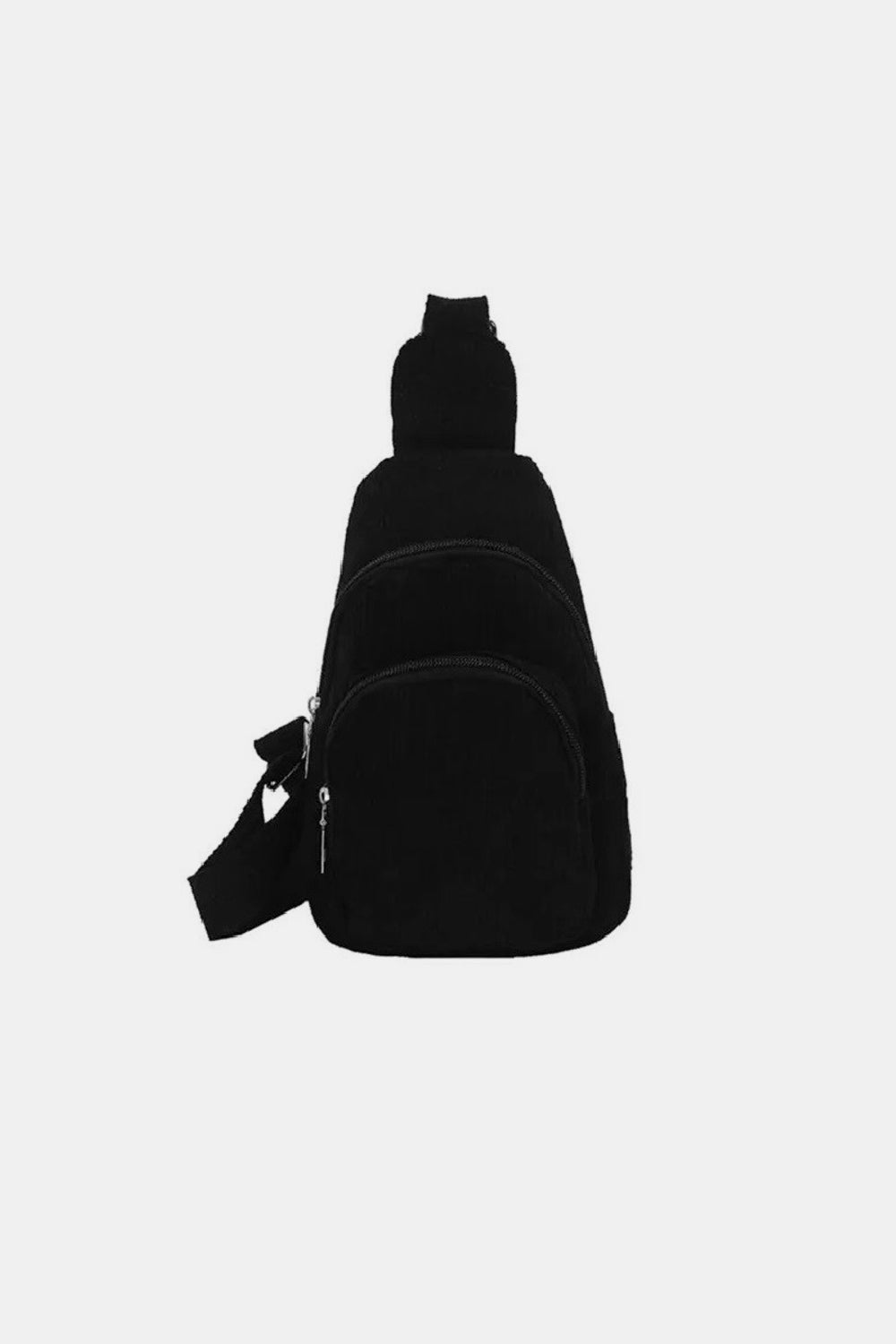 Zenana Corduroy Vintage Double Pocket Sling Bag Black One Size Trendsi