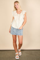 Very J Picnic Petal Lace Detail Top Womens