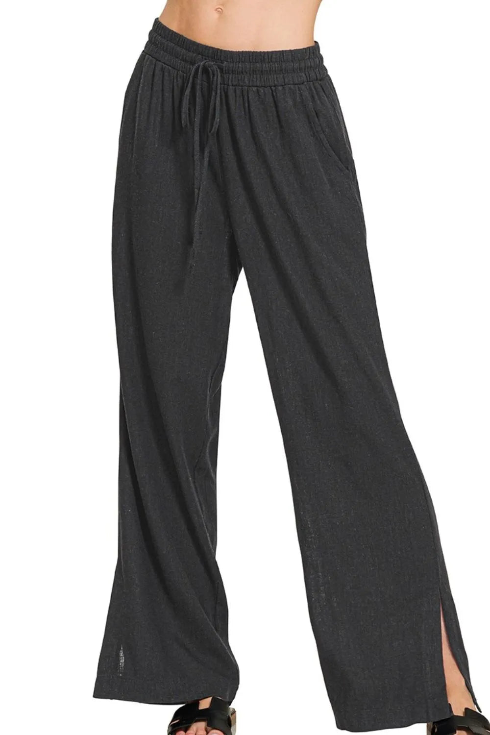 Zenana Black Linen Drawstring Pants BLACK