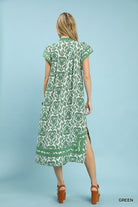 Umgee Green Abstract Two Tone Print Midi Dress