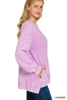 Zenana Lavender Acid Washed Double Ribbed Hi-low Sweatshirt