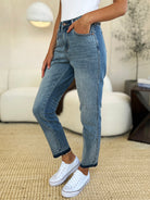 Judy Blue Mid Rise Rigid Magic Release Hem Jeans Trendsi