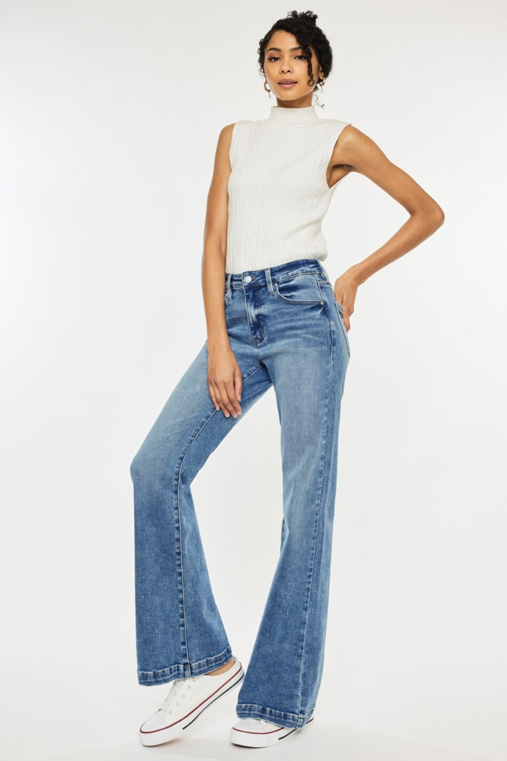 Kancan Medium Washed High Rise 5 Pocket Wide Leg Jeans Trendsi