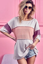 BiBi Apricot and Coral Thermal Rib Top with Bella Rib Color Block