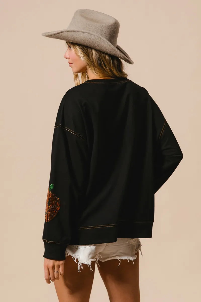 BiBi Black Halloween Theme Sequin Embroideries Sweatshirt