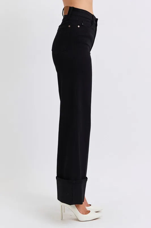 Judy Blue Black High Waist Reto Wide Leg W/ Cuff