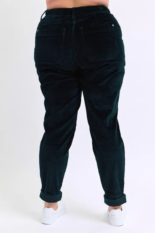 Judy Blue Emerald Green High Waisted Corduroy Cuffed Joggers