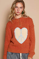 POL Orange Red Cable-Knit Peace Patch Dropped Shoulder Sweater Orange-Red