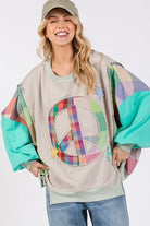 SAGE + FIG Tiffany Blue Contrast Peace Patch Dropped Shoulder Sweatshirt