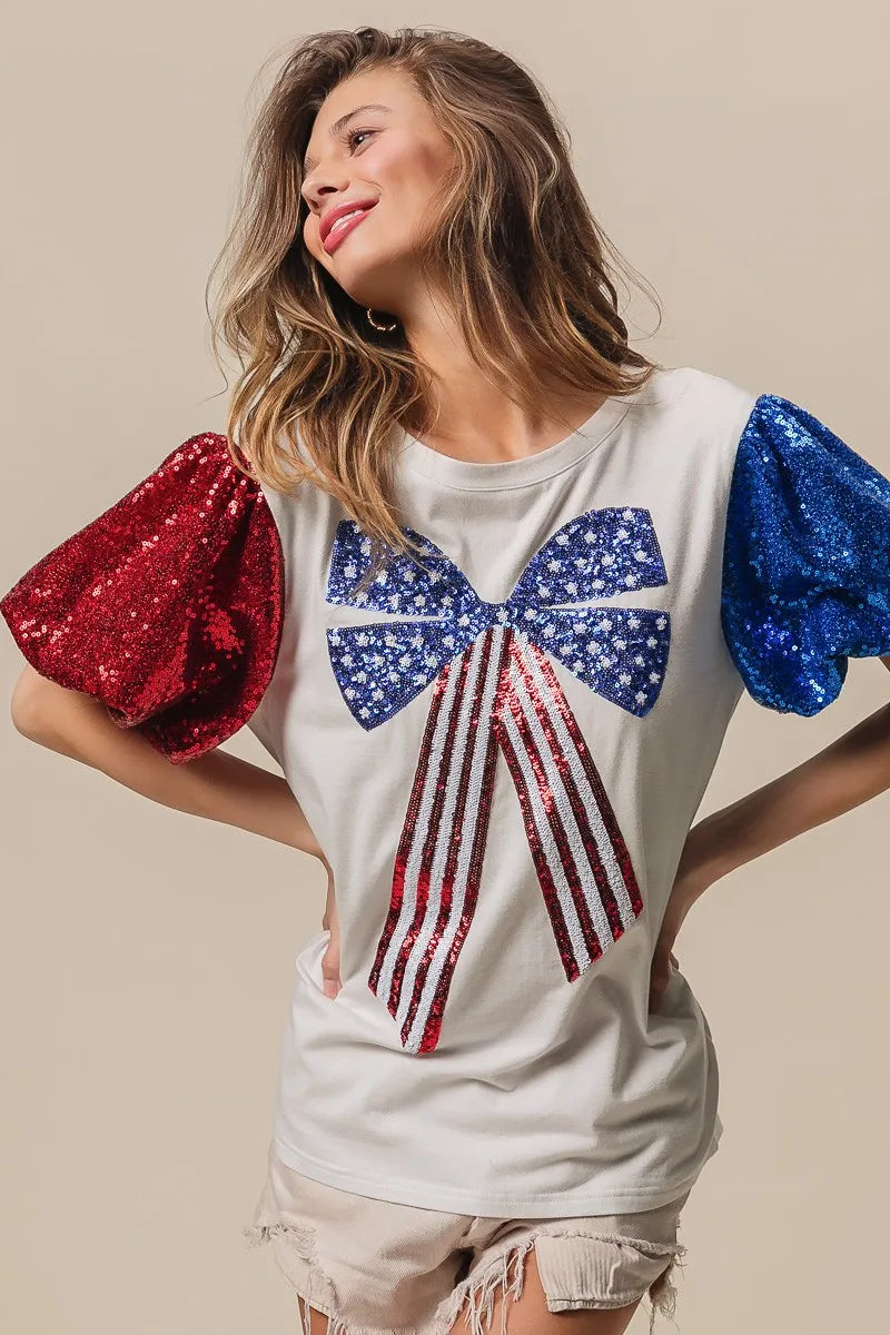 BiBi Sequin American Flag Bow Top