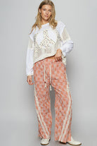 POL Lace Trim Drawstring Checkered Wide Leg Pants in Orange Pants