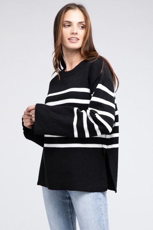 BiBi Ribbed Hem Stripe Sweater in Rust or Black BiBi