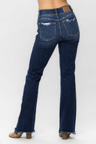 Judy Blue Jenna Dark Washed Frayed Hem Bootcut Jeans Trendsi