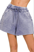 Zenana Marlin Acid Wash Fleece Drawstring Shorts With Pockets MARLIN