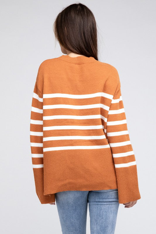 BiBi Ribbed Hem Stripe Sweater in Rust or Black BiBi