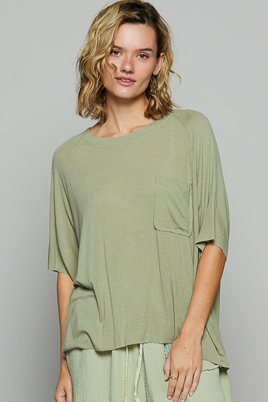 POL Sage Round Neck Half Sleeve T-Shirt Sage