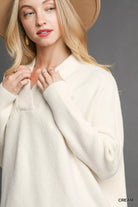 Umgee Cream V-Neck Sweater with Wide Trim Detail