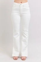 Judy Blue White High Waist Side Slit Slim Bootcut Jeans