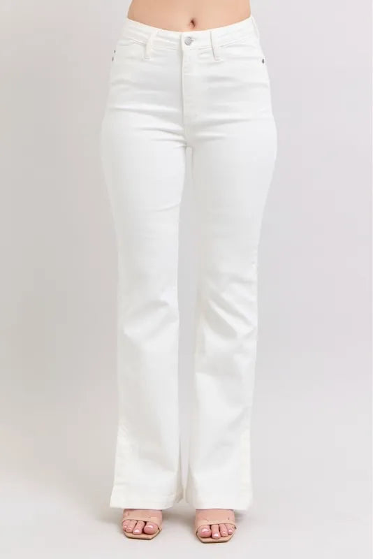 Judy Blue White High Waist Side Slit Slim Bootcut Jeans