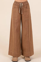 Mittoshop Cocoa Mineral Wash Wide Leg Elastic Waist Twill Pants COCOA