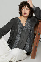POL Floral Embroidery Woven Top with Lace Trim