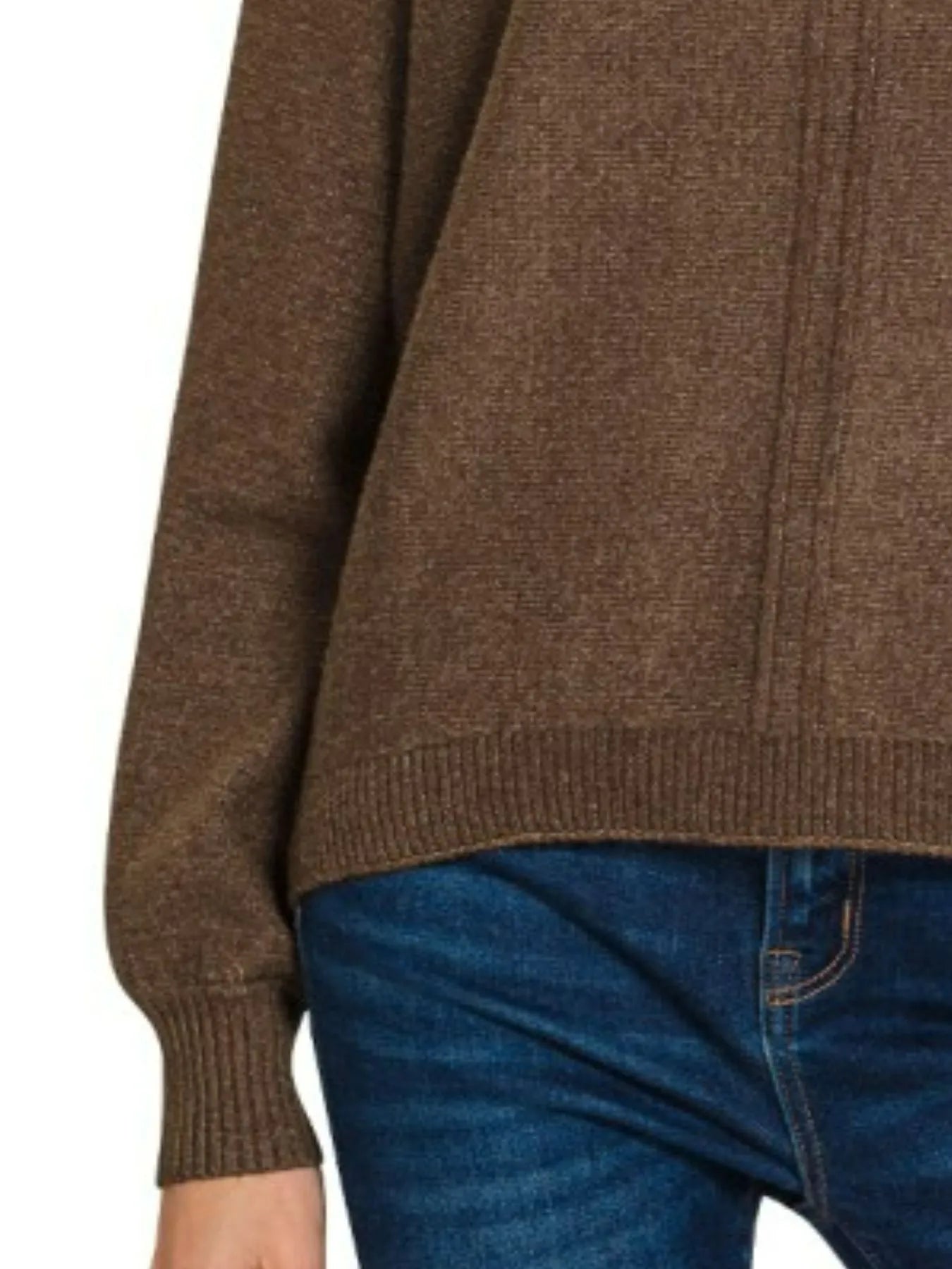 Zenana Heather Brown Viscose Front Seam Round-Neck Sweater