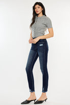 Kancan Cat's Whiskers Raw Hem High Waist Dark Washed Jeans Trendsi