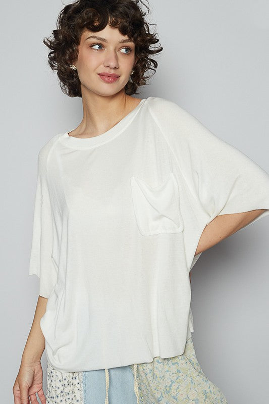 POL Off White Round Neck Half Sleeve T-Shirt