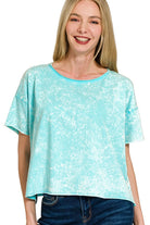 Zenana Mint Sky Washed Crew Neck Short Sleeve Crop Box Tee MINT SKY