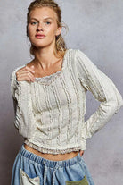 POL Cream Texture Long Sleeve Blouse with Floral Ruffled Details